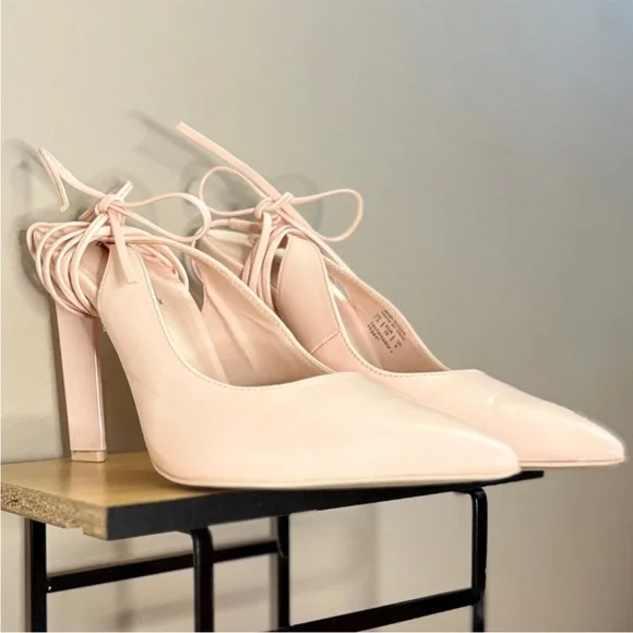 Call It Spring Blush Pink Patent Lace-Up 4” Triangle Block Heels – Size 7 EUC - Picture 7 of 15
